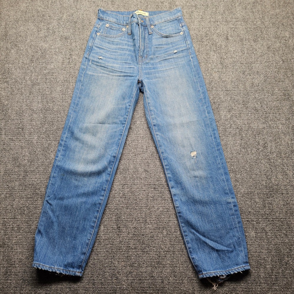 Madewell Classic Straight Jean Medium Indigo Distressed High Rise Size 25